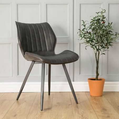 Set of Two Tan, Grey Leather Dining Chairs Industrial Furniture Smithers of Stamford £440.00 Store UK, US, EU, AE,BE,CA,DK,FR...