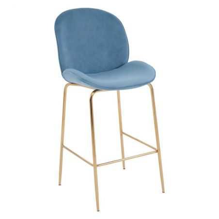 Tolethorpe Blue Velvet Gold Bar Stool Vintage Bar Stools  £225.