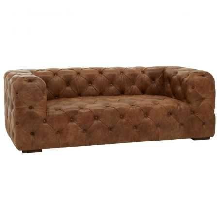 Shoreditch Button Back Tan Leather Sofa Designer Furniture Smithers of Stamford £6,200.00 