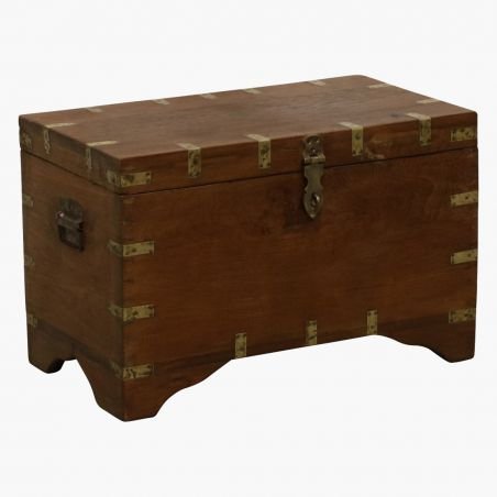 Teak Wood Storage Trunk Chest + Brass Corners Reclaimed Wood Furniture Smithers of Stamford £465.00 