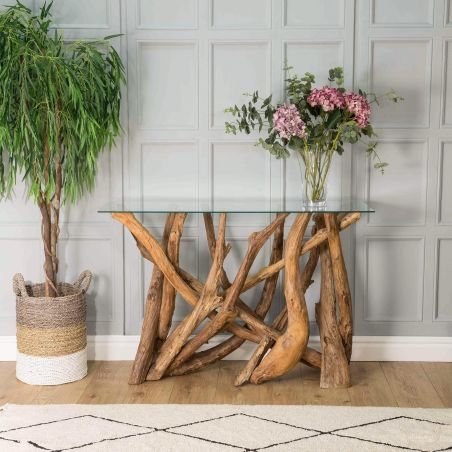 Driftwood Glass Top Console Table Hallway  £720.00 Store UK, US, EU, AE,BE,CA,DK,FR,DE,IE,IT,MT,NL,NO,ES,SEDriftwood Glass To...