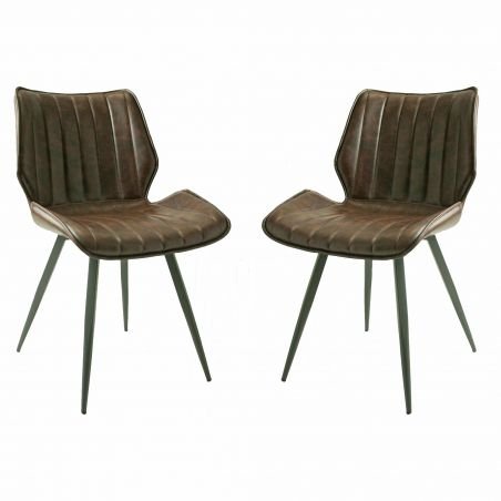 Set of Two Tan, Grey Leather Dining Chairs Industrial Furniture Smithers of Stamford £440.00 Store UK, US, EU, AE,BE,CA,DK,FR...